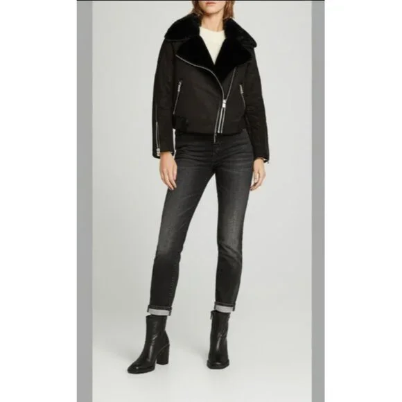 Haute Monde Black Faux Fur Waterfall Jacket With Zipper Details & Faux Suede L - Picture 9 of 12